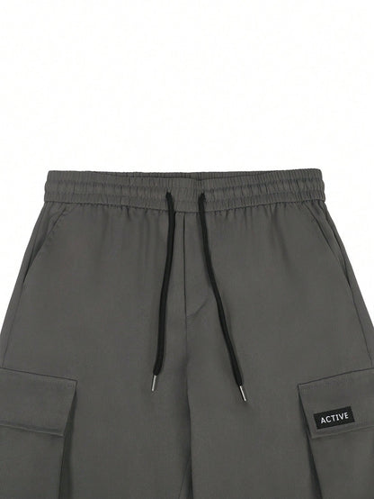 Manfinity LEGND Men'S Elastic Waistband Casual Cargo Pants, Cargo Style Joggers Men Pants Cargo Pants Men Joggers