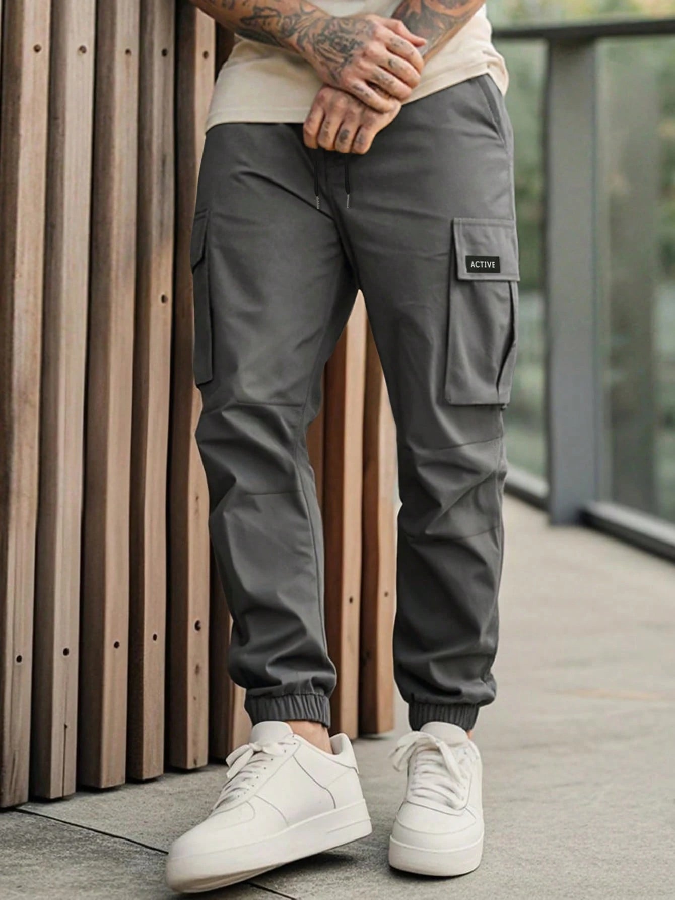 Manfinity LEGND Men'S Elastic Waistband Casual Cargo Pants, Cargo Style Joggers Men Pants Cargo Pants Men Joggers