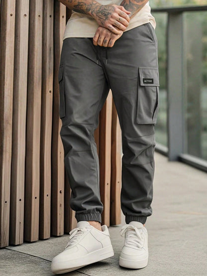Manfinity LEGND Men'S Elastic Waistband Casual Cargo Pants, Cargo Style Joggers Men Pants Cargo Pants Men Joggers